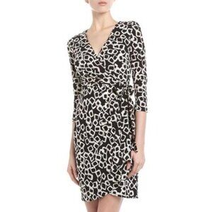 NWOT IVY & BLU BY MAGGY Womens' Black/White Print 3/4 Faux Wrap Dress Sz 16